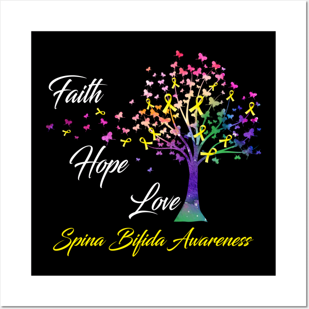 Faith Hope Love Spina Bifida Awareness Support Spina Bifida Warrior Gifts Wall Art by ThePassion99